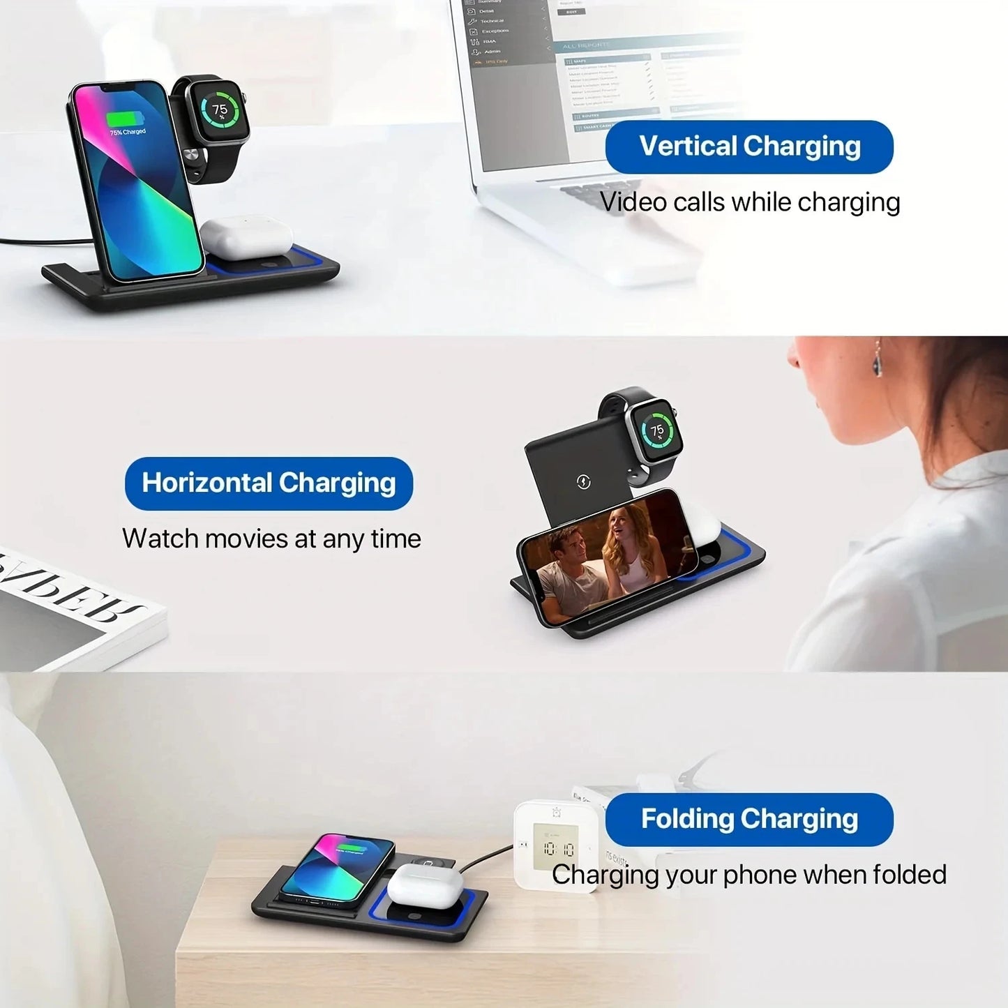 3 in 1 Apple LED Fast Wireless Charger