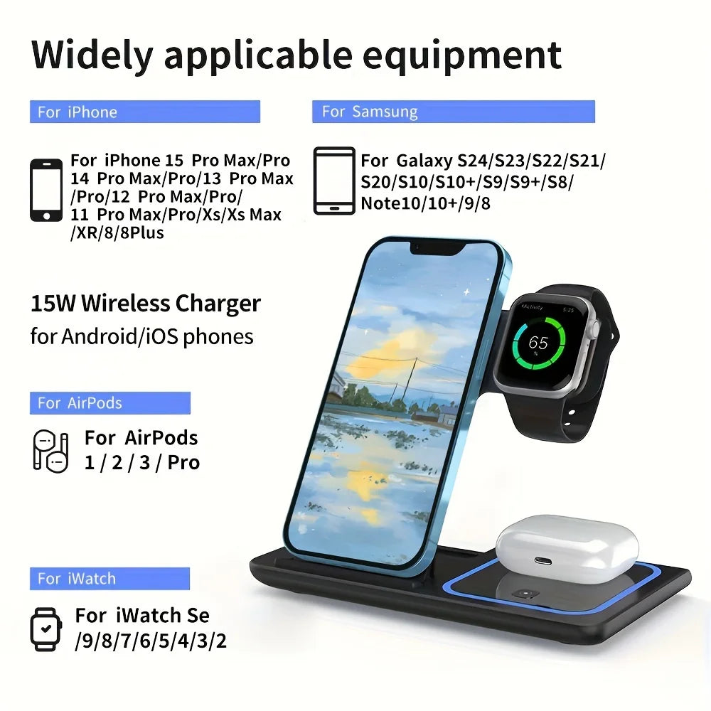 3 in 1 Apple LED Fast Wireless Charger