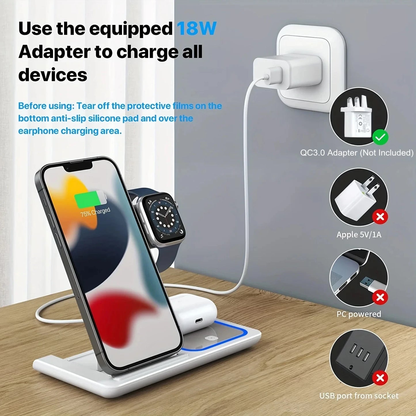3 in 1 Apple LED Fast Wireless Charger